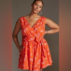 Anthropologie Mini Wrap Dress Red with Lobster Print